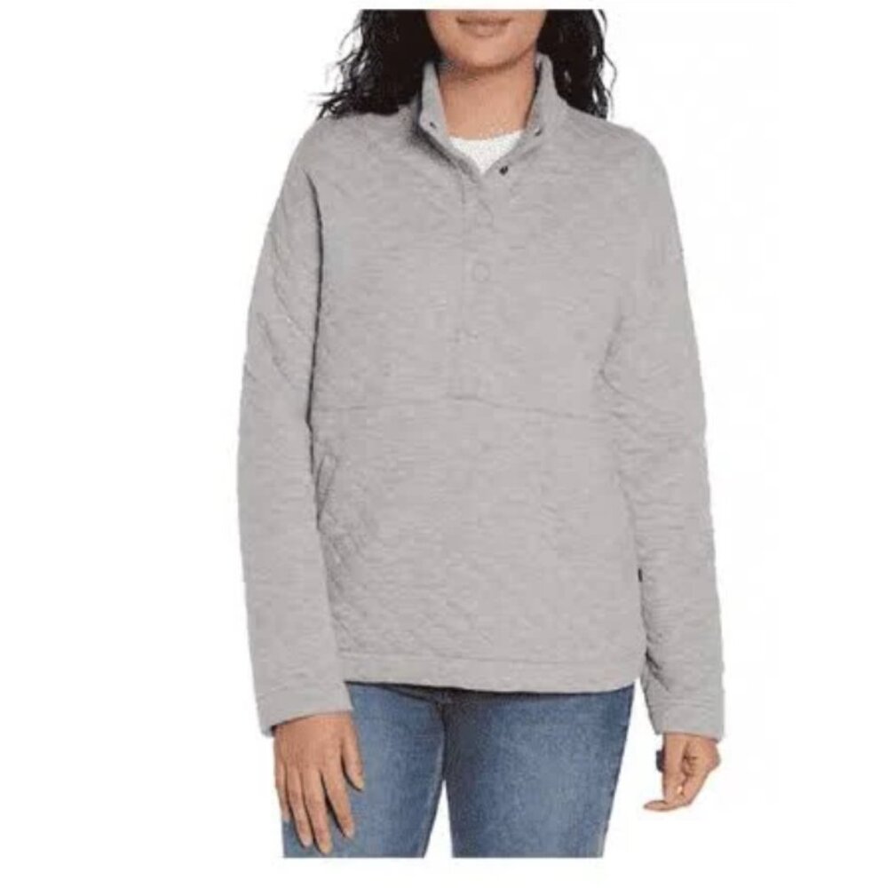 Eddie Bauer Women's Grey Quilted Quarter Snap Pullover Sweatshirt Size XL NWT